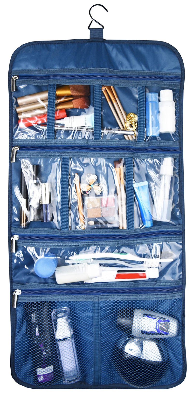 Freegrace Premium Hanging Toiletry Travel Bag - Cosmetic  Jewelry  Toiletry & Accessory Storage Organizer Bag  Large Size  Various Compartments (Dark Blue) - Image 2